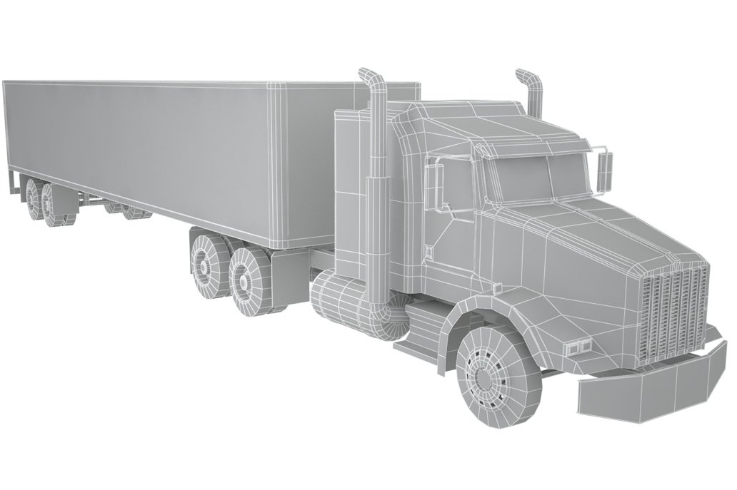 Graphic front right mockup of kenworth semi truck low polygon.