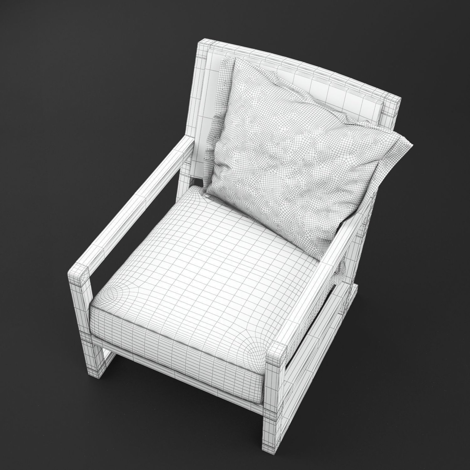 Rendering of an enchanting 3d model of an armchair without textures