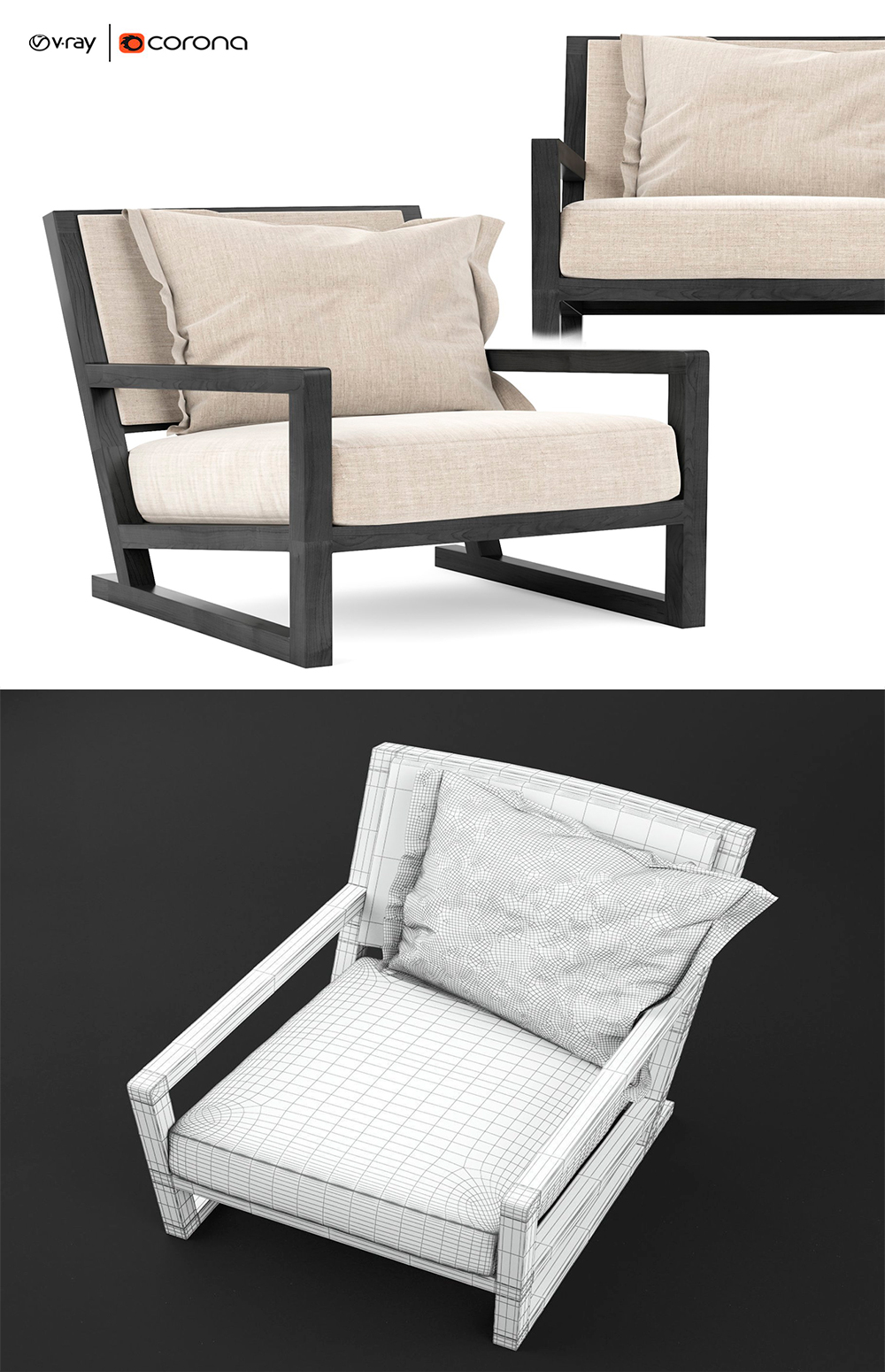 Rendering unique 3d model armchair