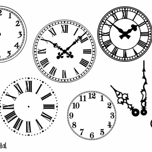 Clock Face Clock Hands Silhouettes SVG Cutting Files.