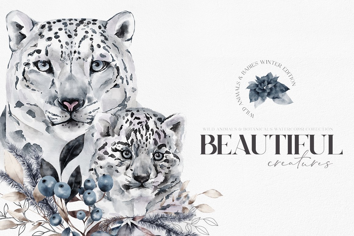 Black lettering "Beautiful" and illustration of a leopard on a gray background.
