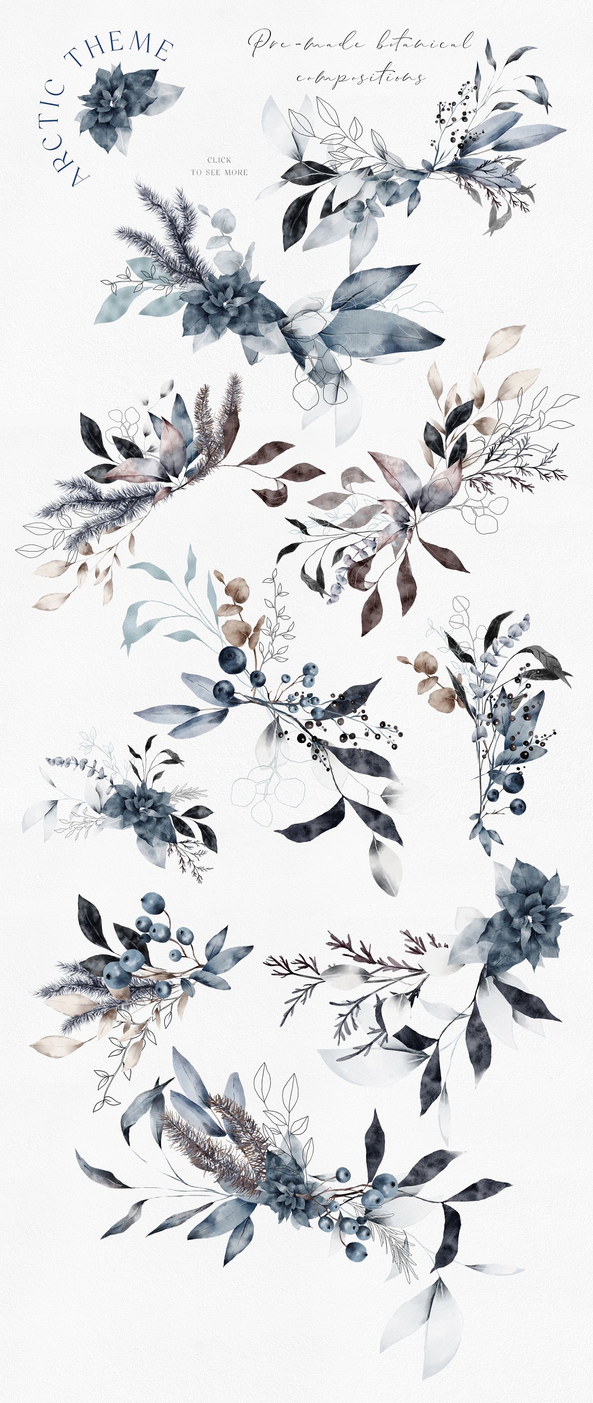 Pack of different watercolor floral compositions.