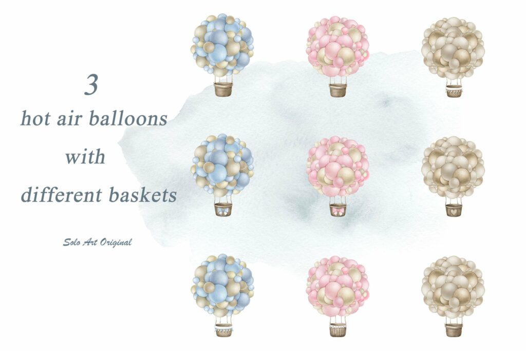 Hot air balloons. Clipart set. – MasterBundles