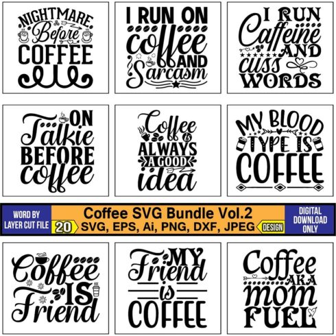 T-Shirt Typography Coffee SVG Design Bundle cover image.