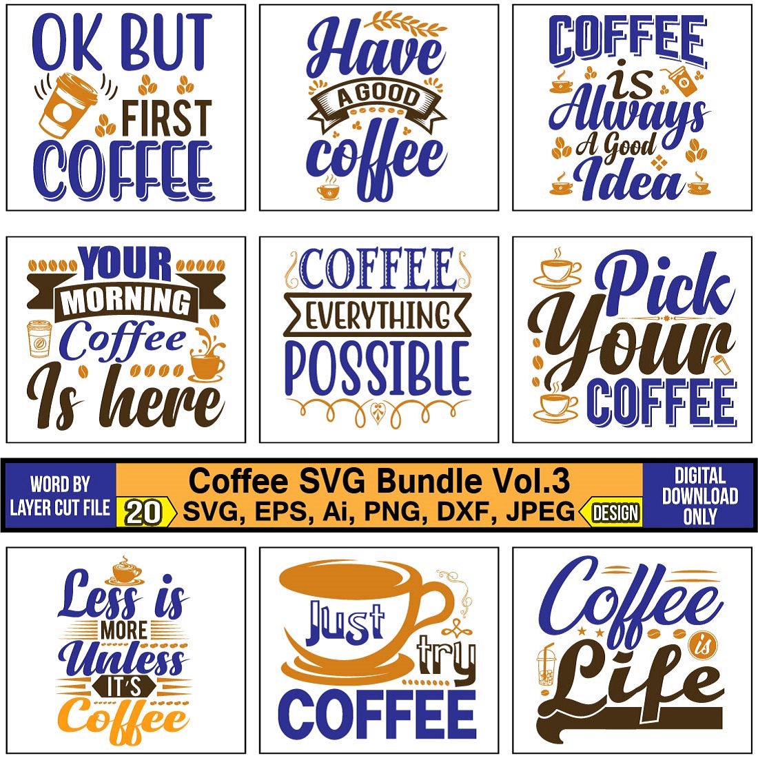 T-Shirt Coffee SVG Design Bundle cover image.