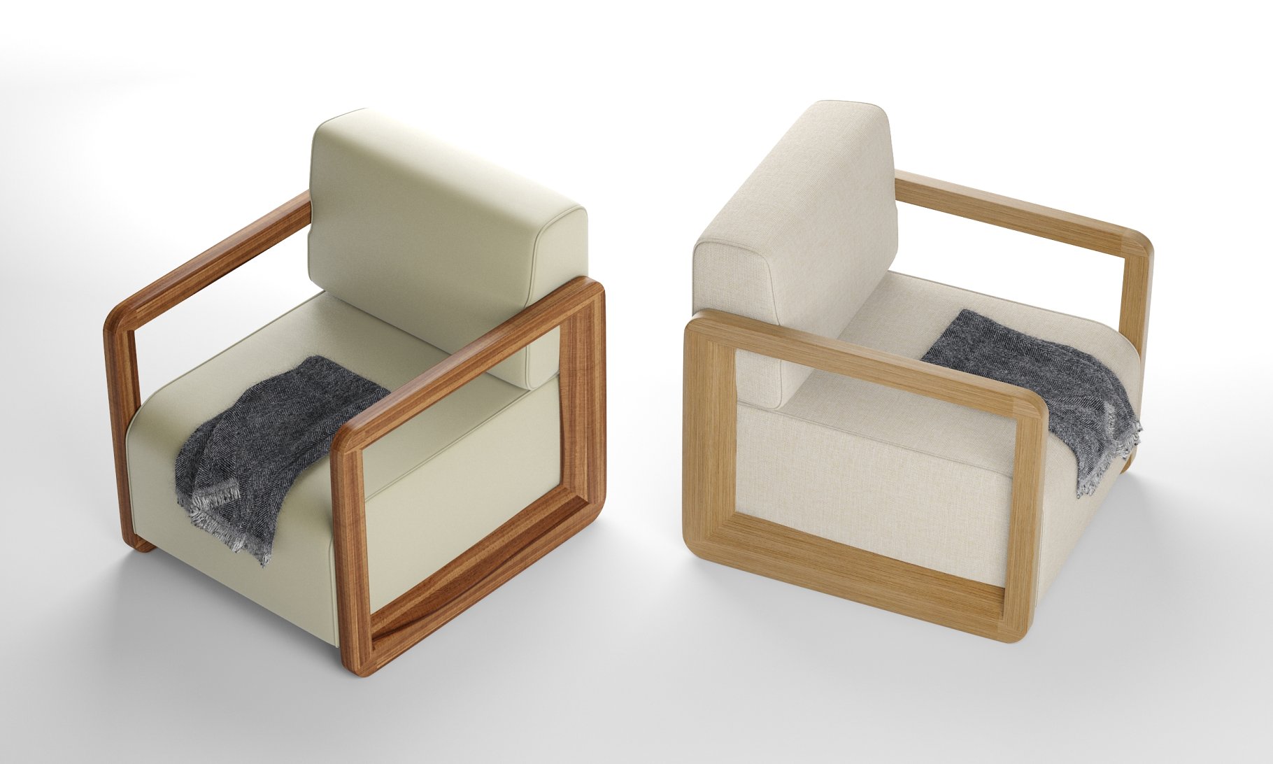 Rendering of an adorable 3d model of an upholstered armchair
