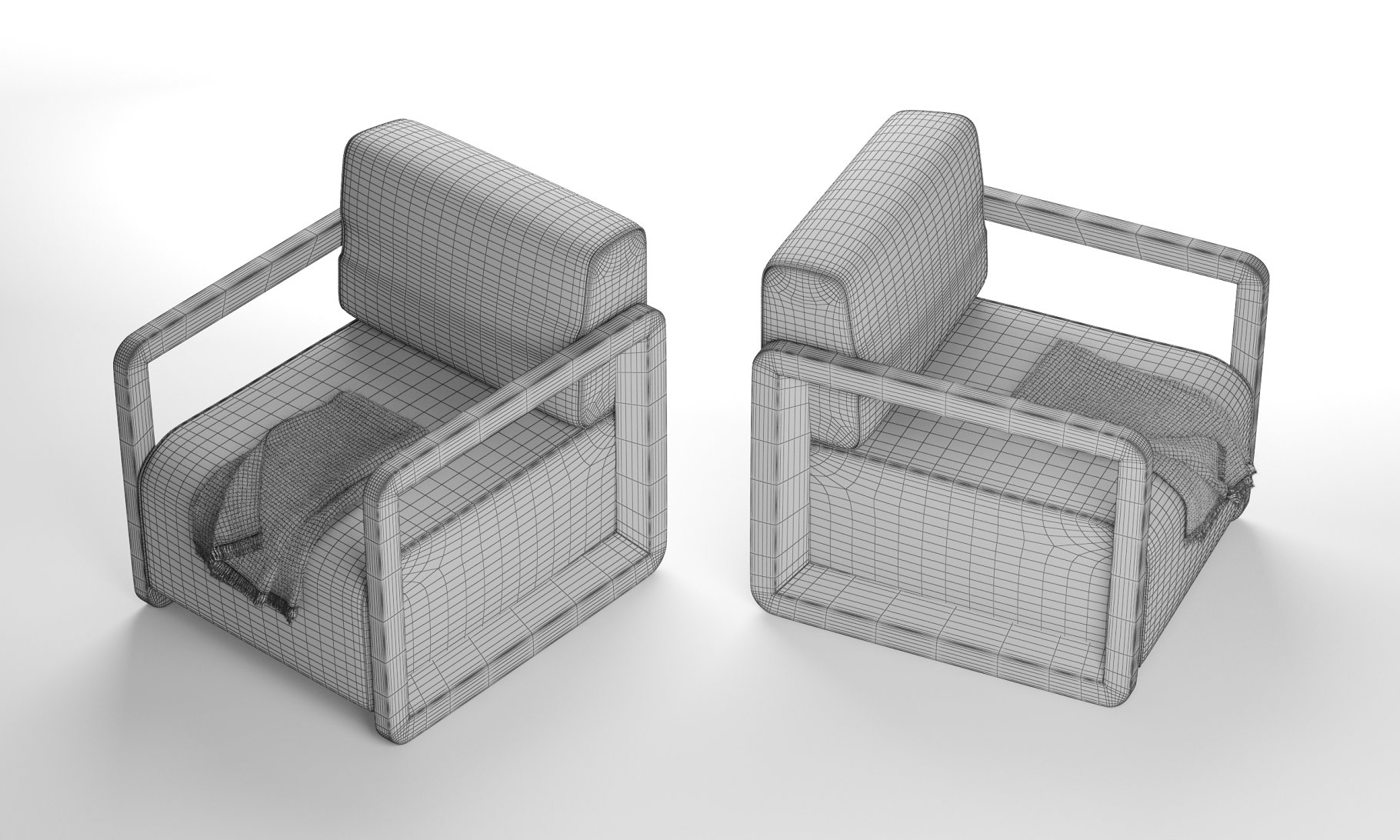 Rendering of an enchanting 3d model of an upholstered armchair without textures