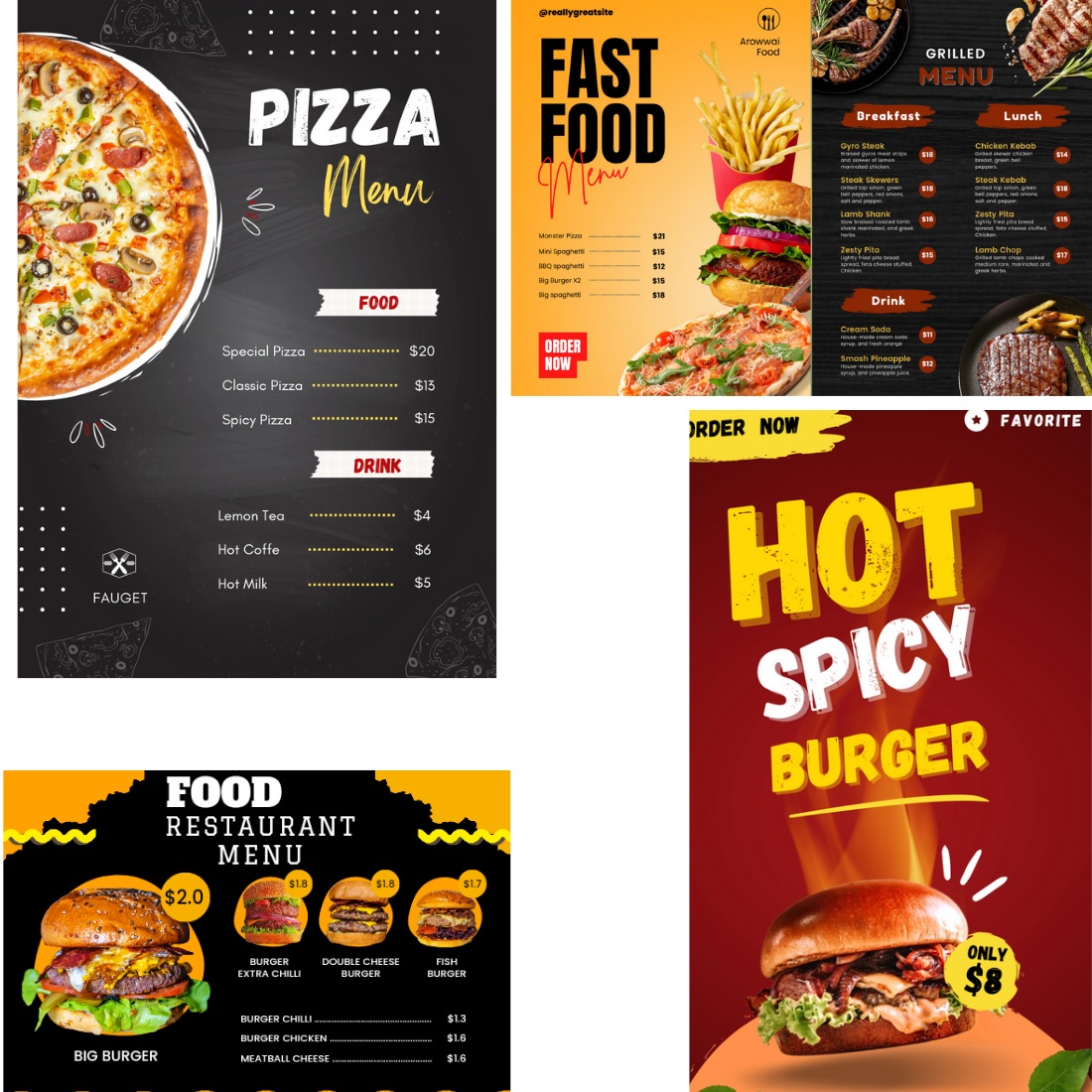 Food Digital Menu Template for Restaurants or Cafe Bar cover image.