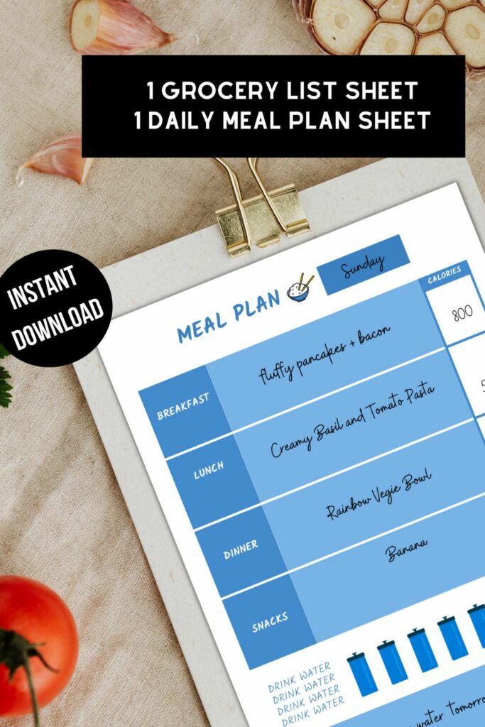 Printable meal planner and grocery list sheet - MasterBundles