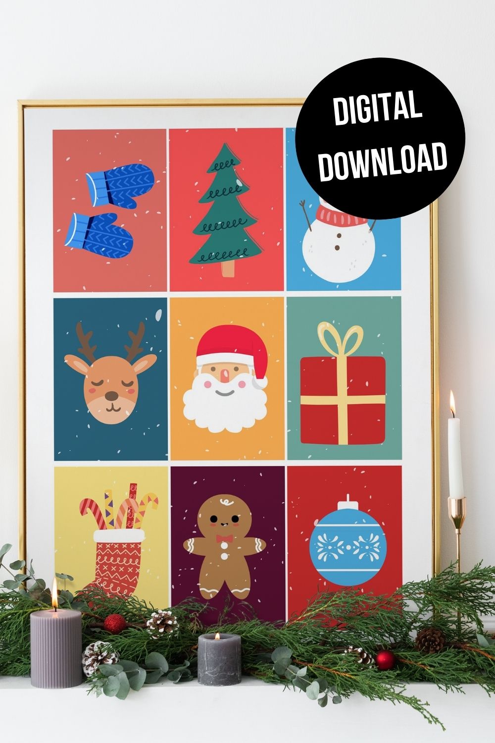 Multicolor Christmas poster with different festive prints.