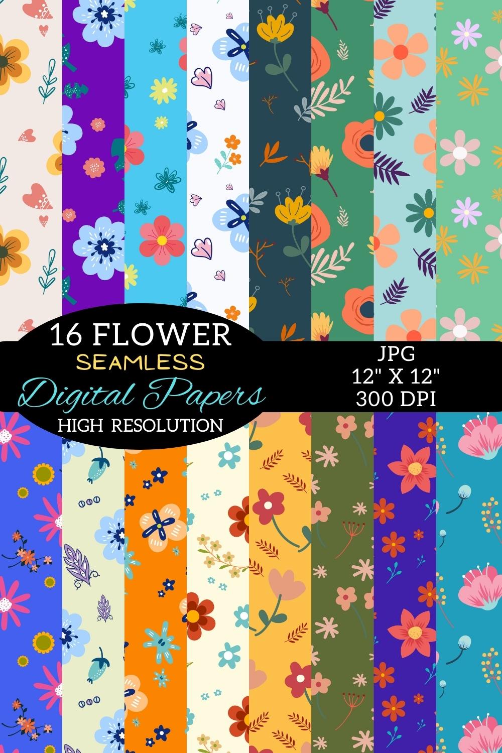 Flower Digital Paper Patterns Design pinterest image.
