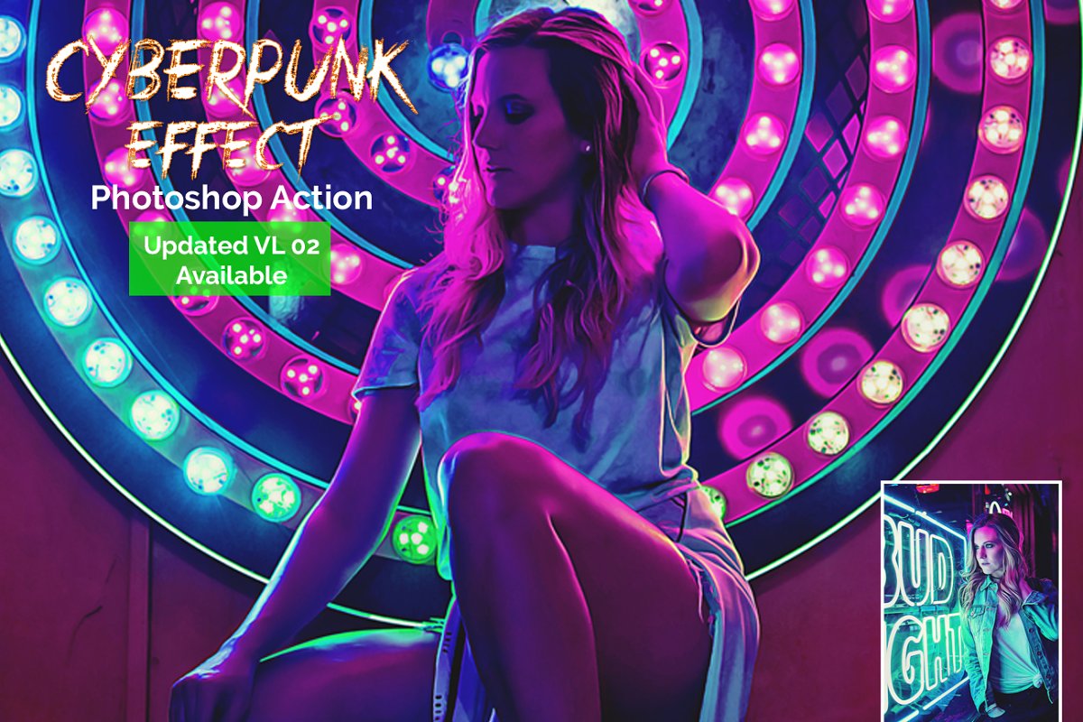 Cover image of Cyberpunk Effect Photoshop Action.