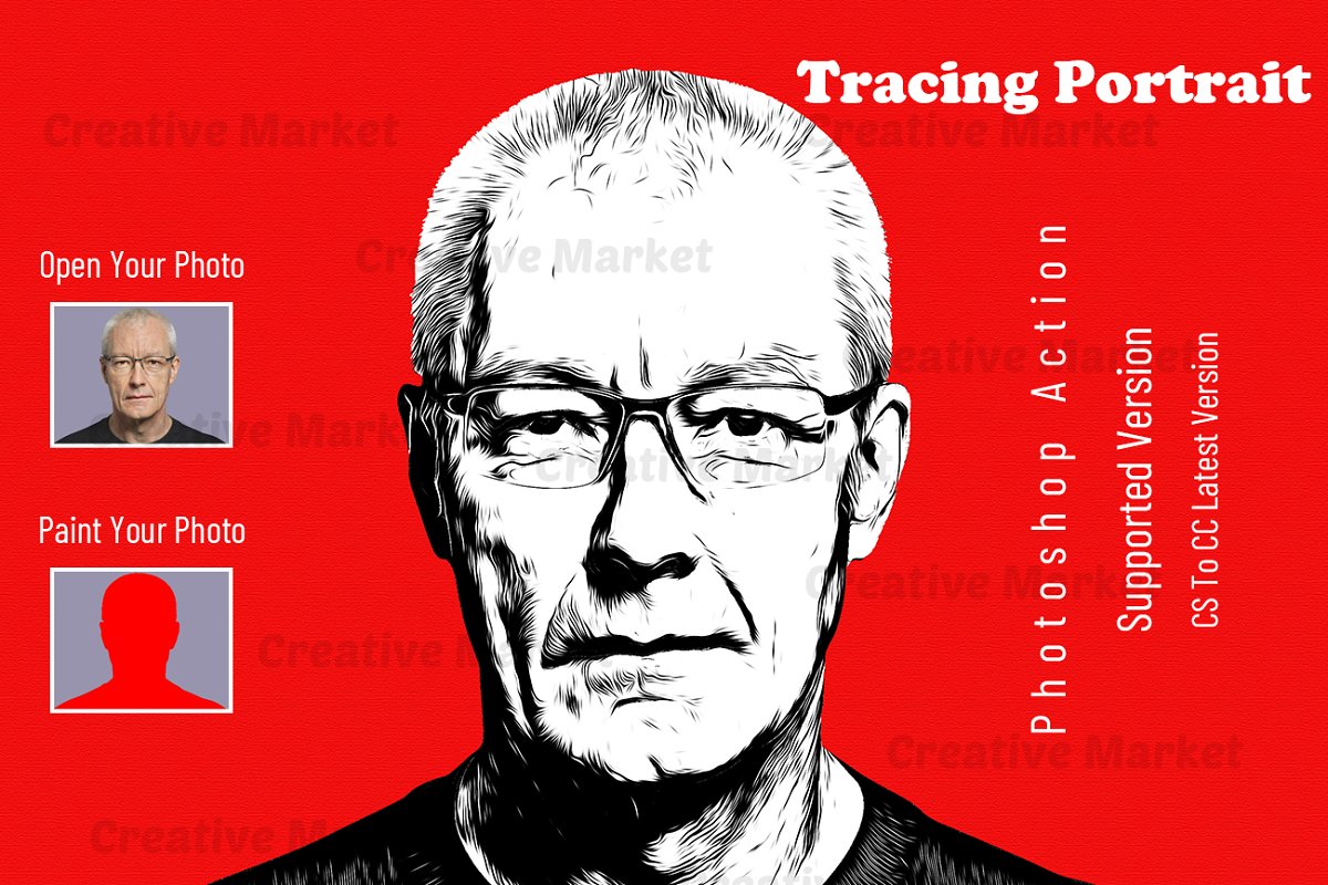 Cover image of Tracing Portrait Photoshop Action.