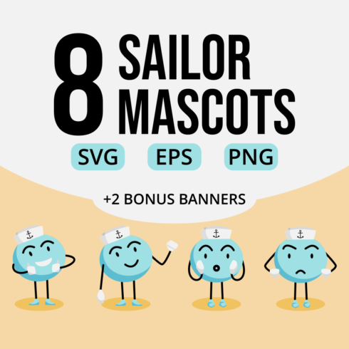 Sailor Mascot Vector Illustrations Design Bundle cover image.