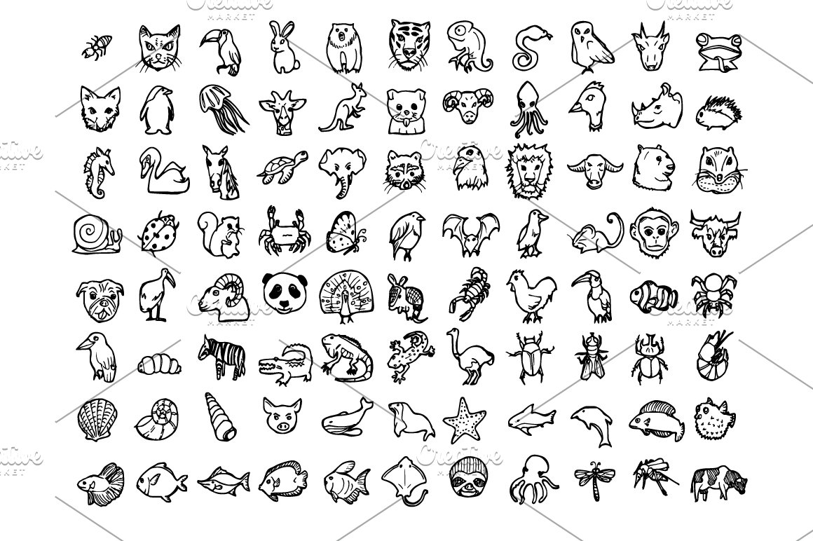 A set of different animals black icons on a white background.
