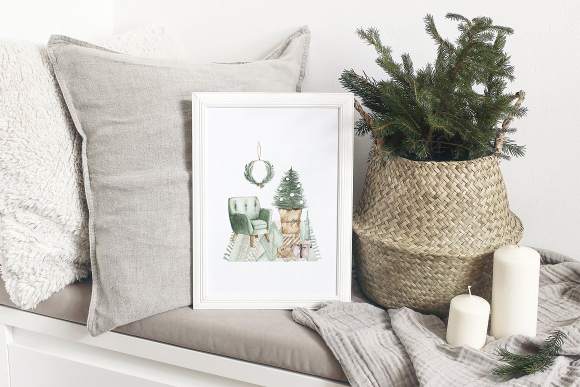 Christmas illustration on a white background in white frame.