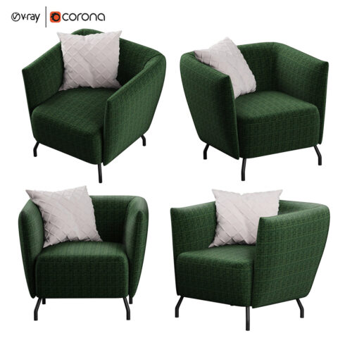Rendering of a beautiful 3d model of a green armchair