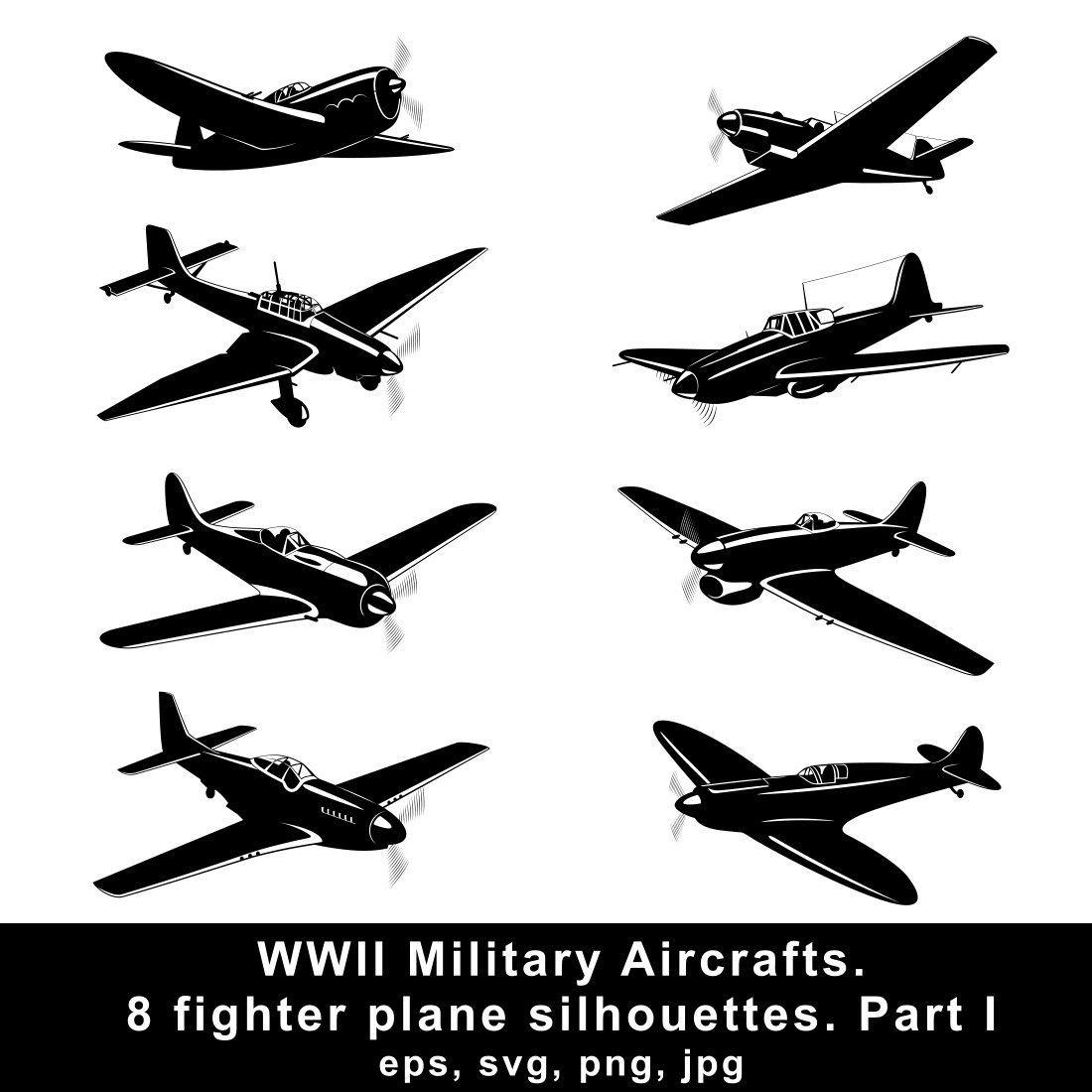 WWII Aircrafts Fighter Planes Silhouettes Design cover image.
