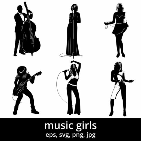 Music Girl Silhouettes SVG Design cover image.
