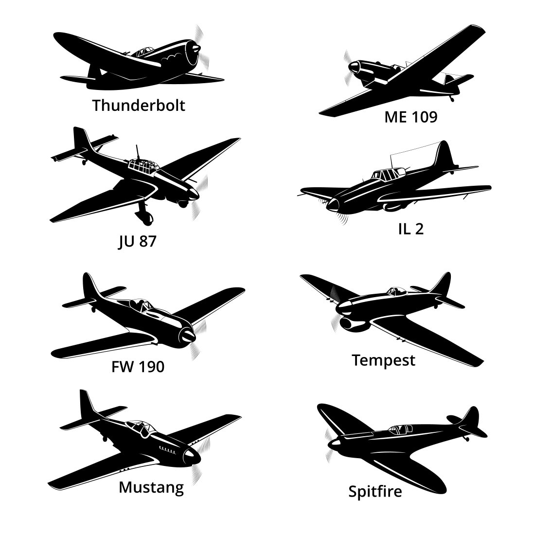 Fighter Planes WWII Aircrafts Silhouettes Design cover image.