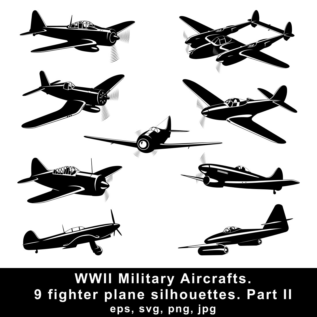 WWII Aircrafts Fighter Planes Silhouettes cover image.