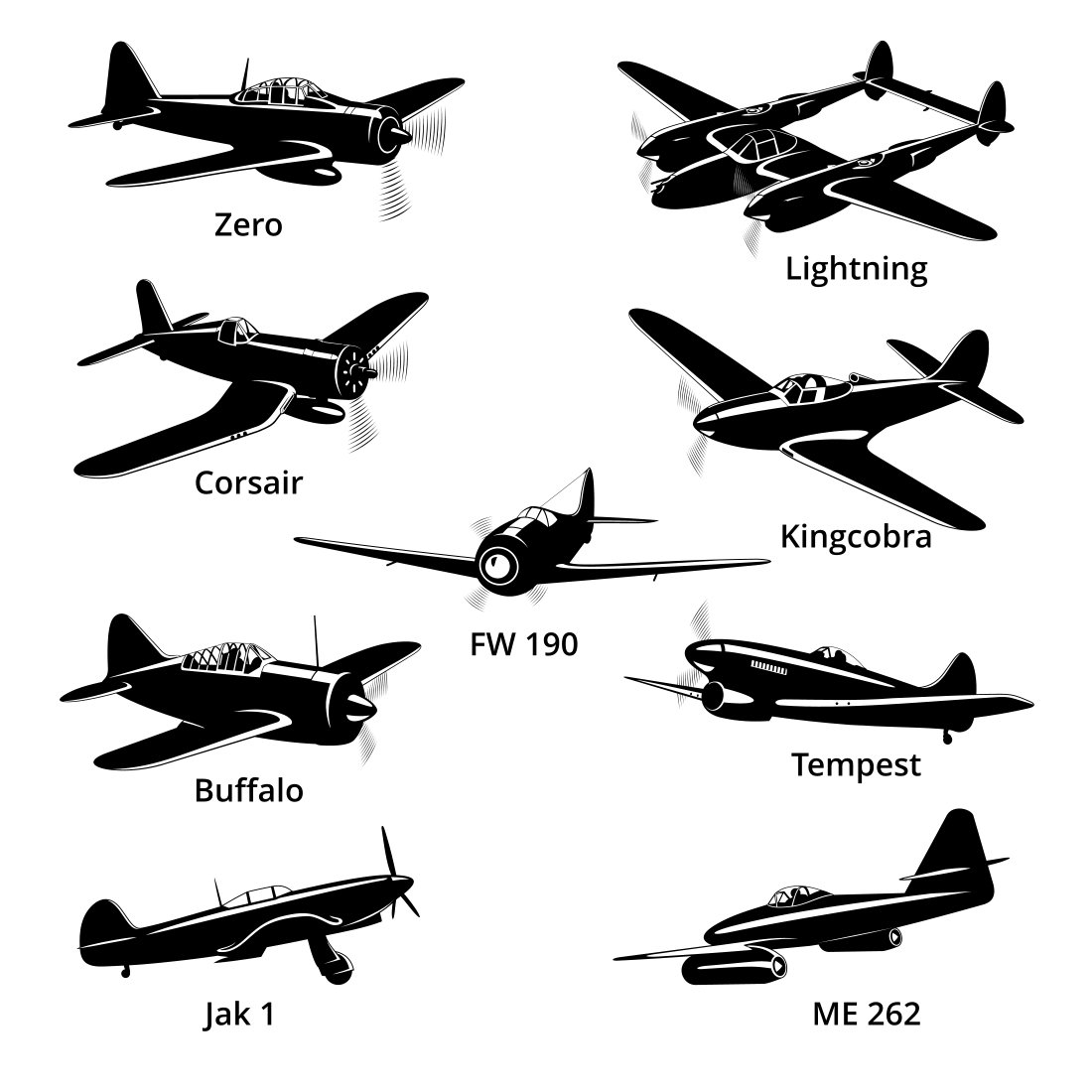 Fighter Planes WWII Aircrafts Silhouettes cover image.