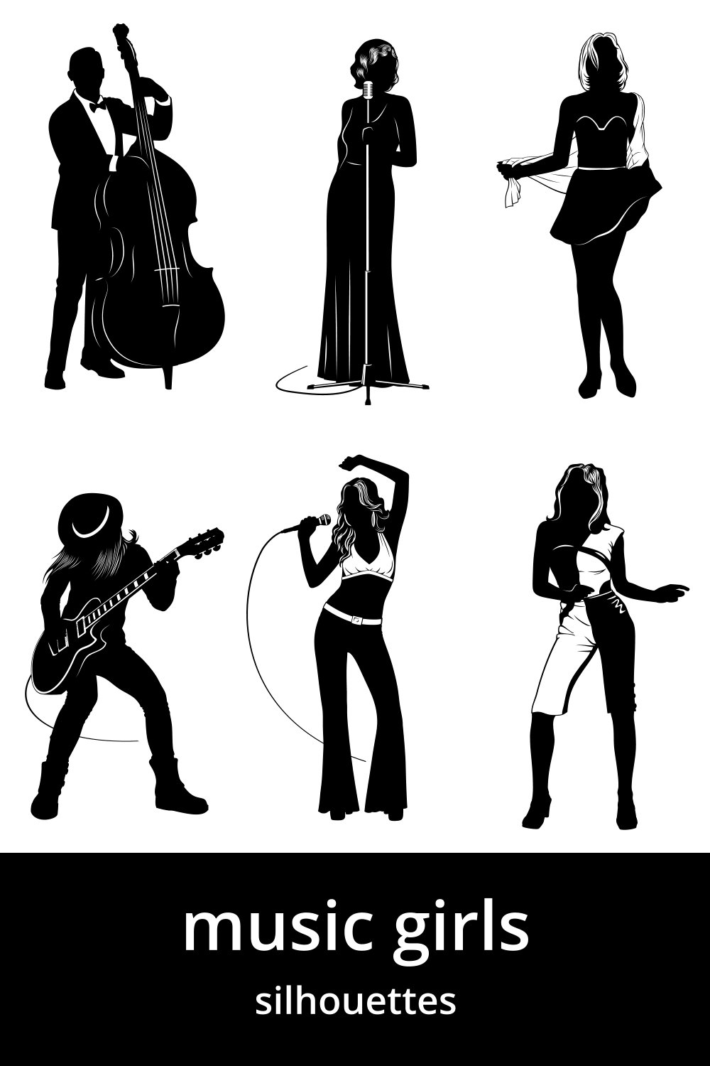 Music Girl Silhouettes SVG Design pinterest image.