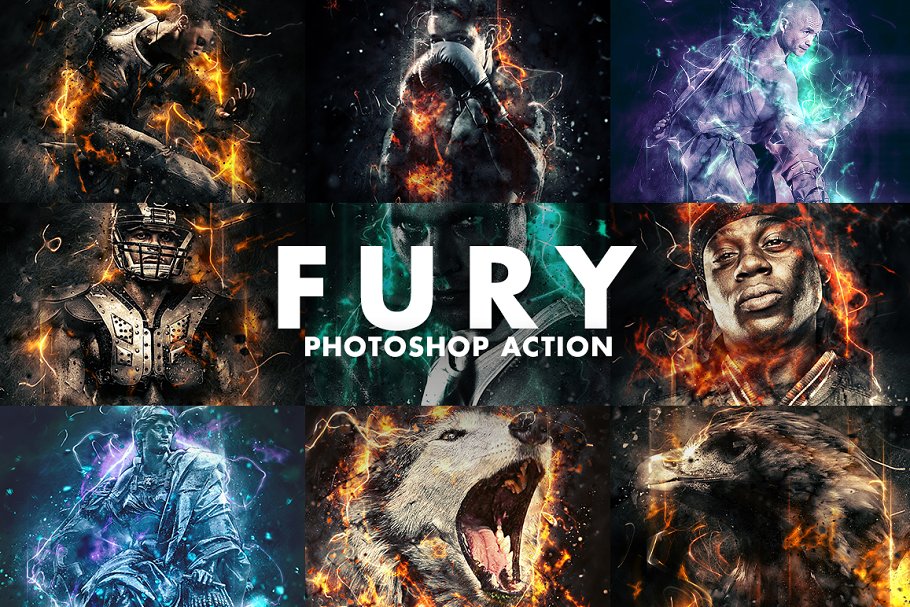 Cover image of Fury Photoshop Action.