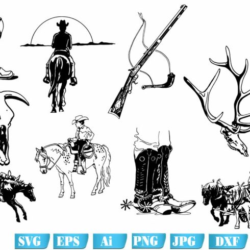 Cowboy Clipart Silhouettes SVG PNG JPG DXF AI EPS Files.