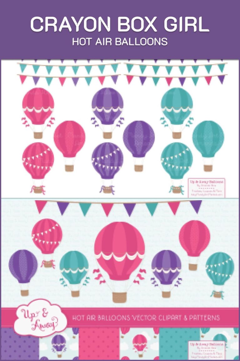 Crayon Box Girl Hot Air Balloons MasterBundles
