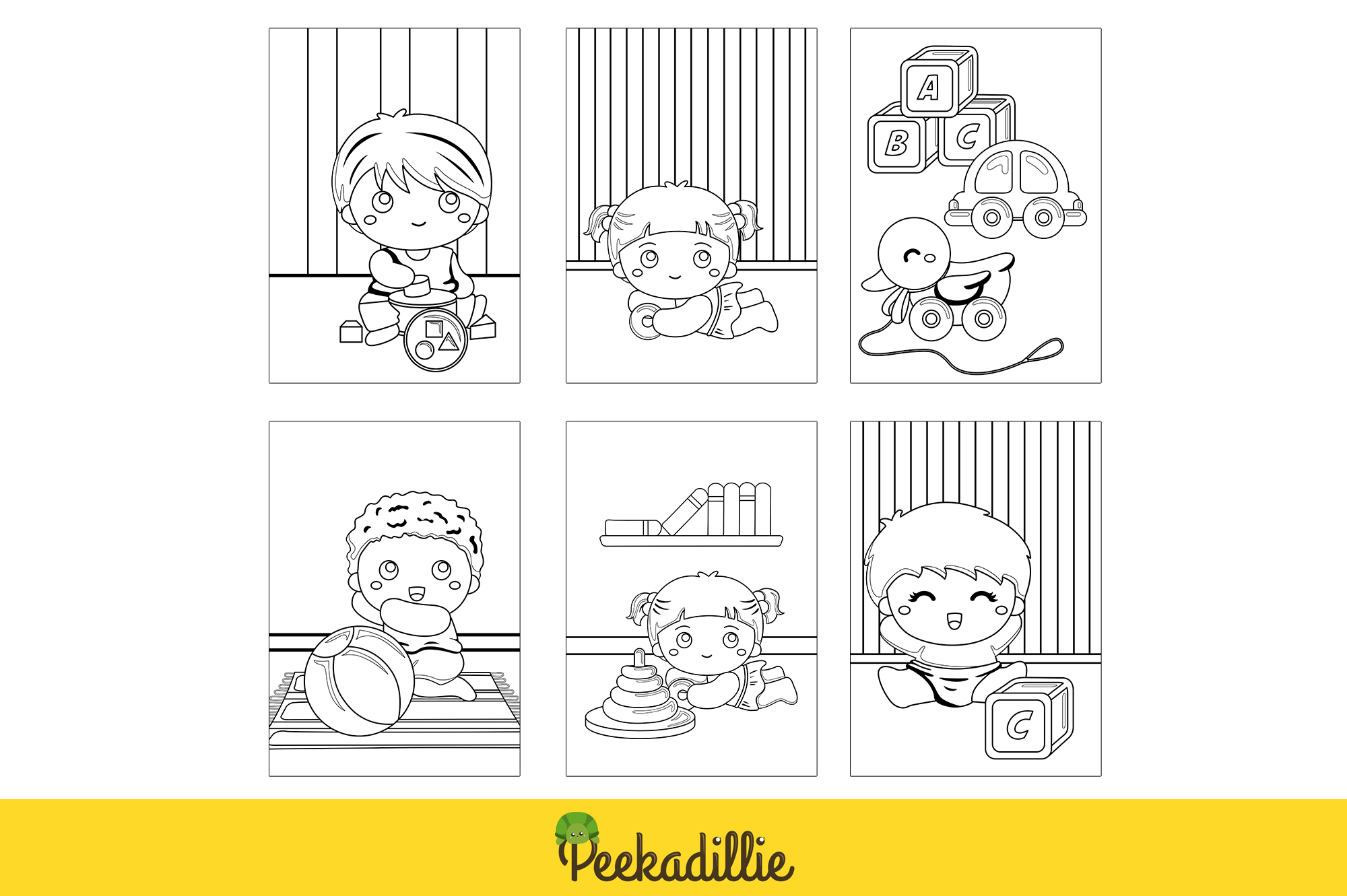 Baby and Toys Coloring Pages Design preview image.