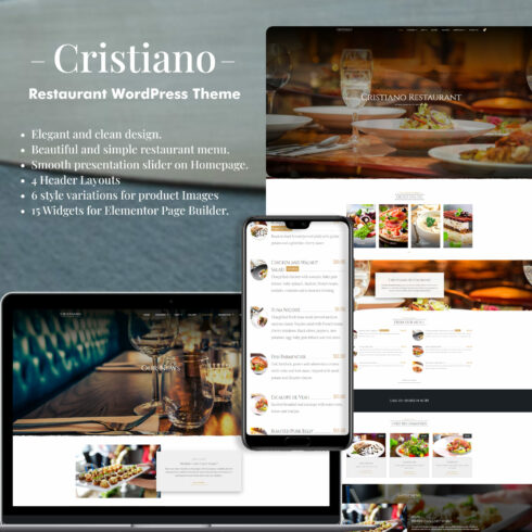 Preview cristiano restaurant wordpress theme.