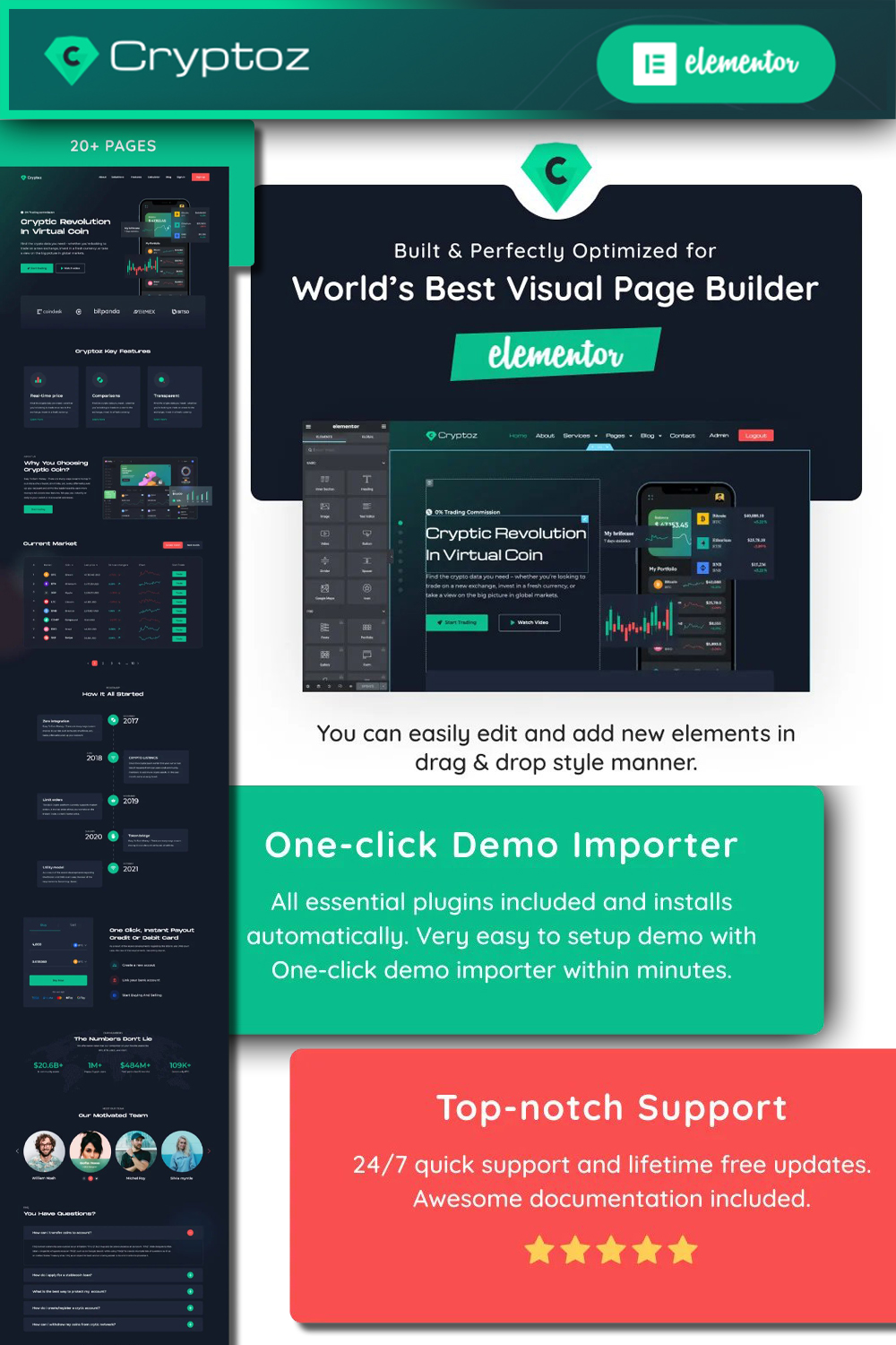 Cryptoz - Cryptocurrency Landing Page Elementor WordPress Theme - Pinterest.