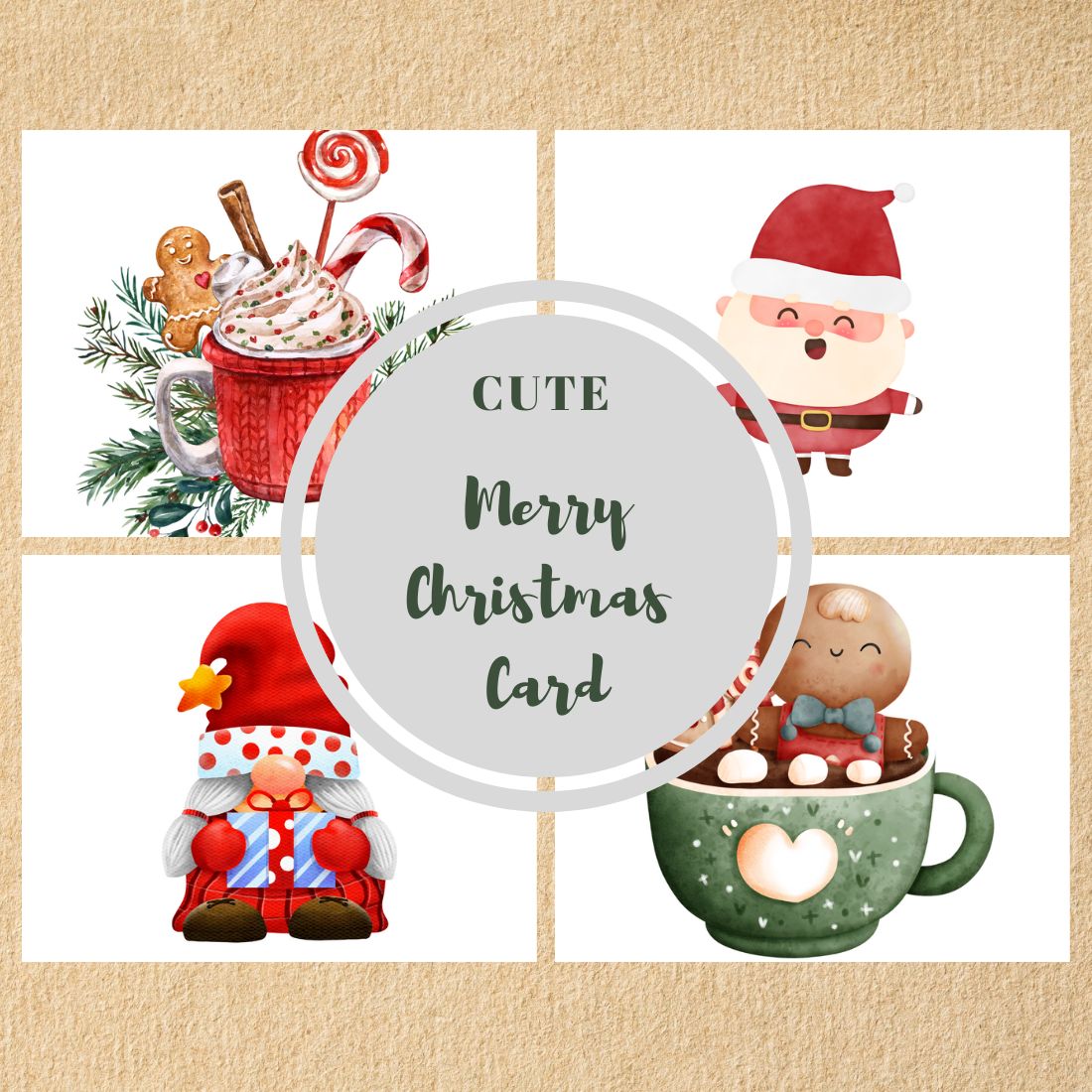 Cute Christmas Elements Cards Design cover image.
