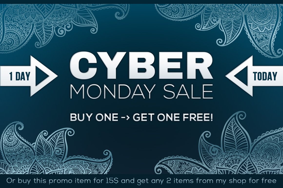 Blue cyber monday sale banner with white lettering.