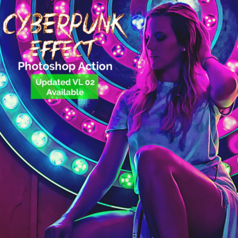 Cyberpunk effect photoshop action main image preview.