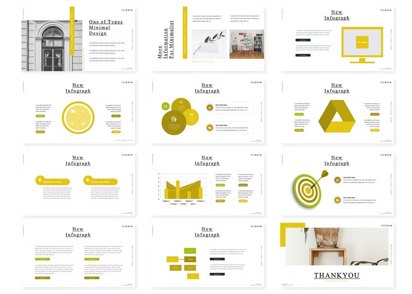 12 different charts and diagrams slides of branding.