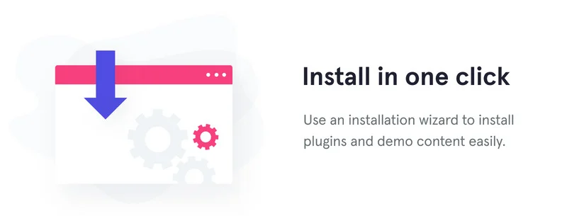 Black lettering "Install in one click" and colorful icon on a white background.