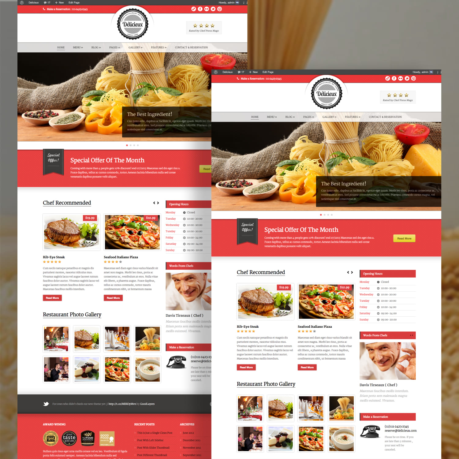 Page image of an adorable restaurant theme WordPress template.