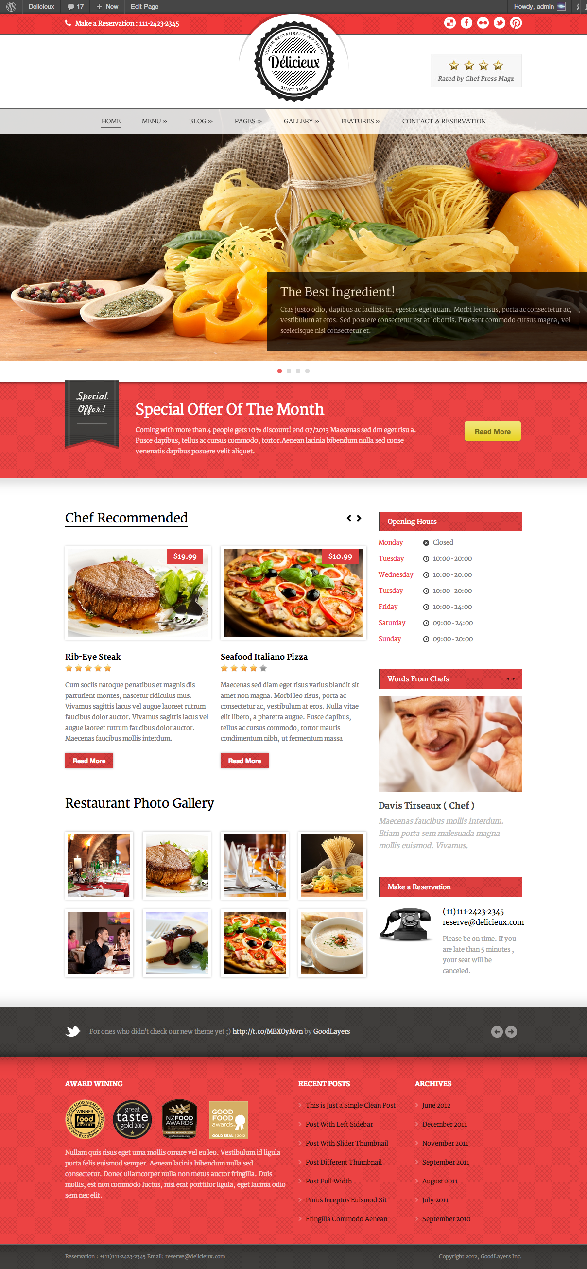Page image of a beautiful restaurant theme WordPress template.