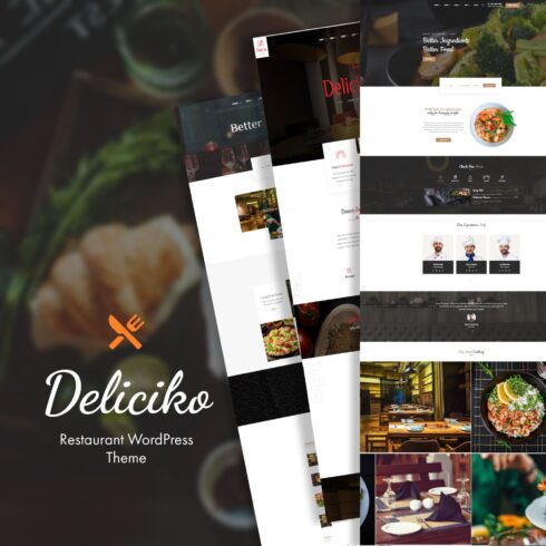 A selection of unique images of WordPress pages on a restaurant theme.