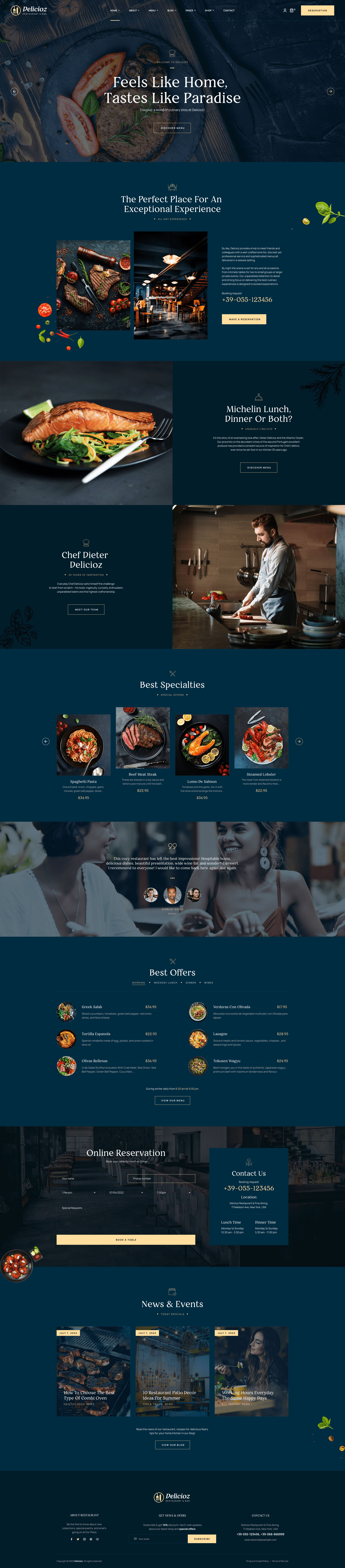 Page image of a unique restaurant theme WordPress template.