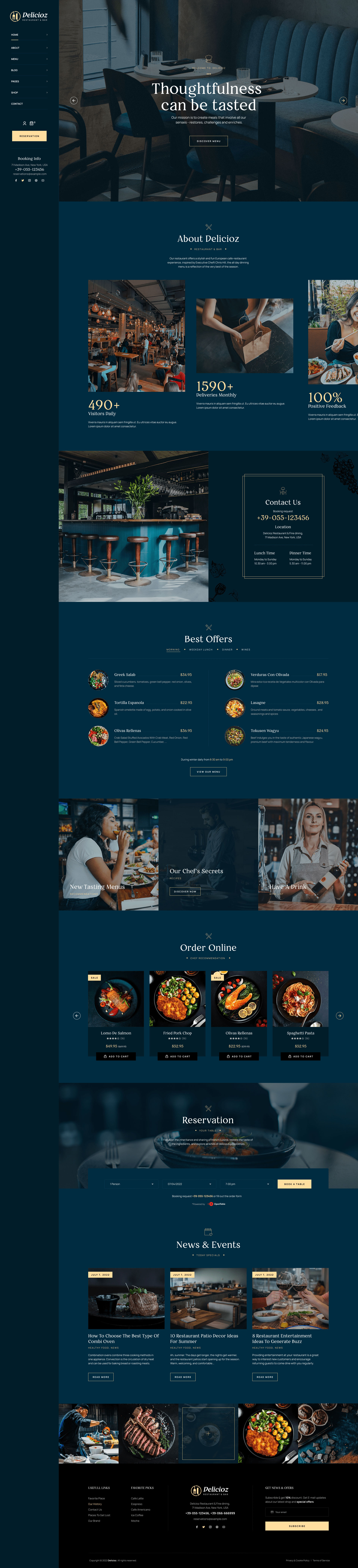 Page image of a wonderful WordPress template, on a restaurant theme.