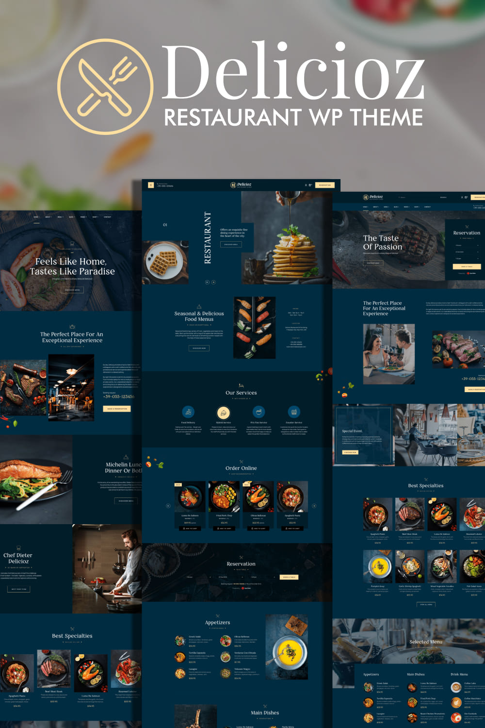 A collection of beautiful restaurant WordPress theme pages.