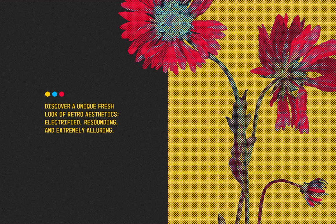 Yellow phrase on a black background and image of flowers in Photoshop effect.