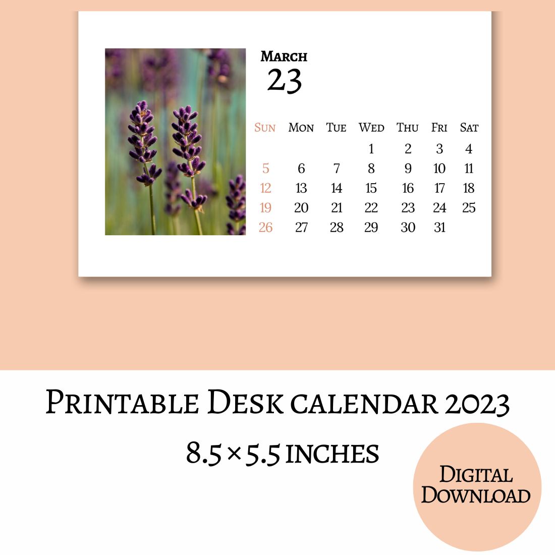 Printable Desk Calendar Horizontal preview image.