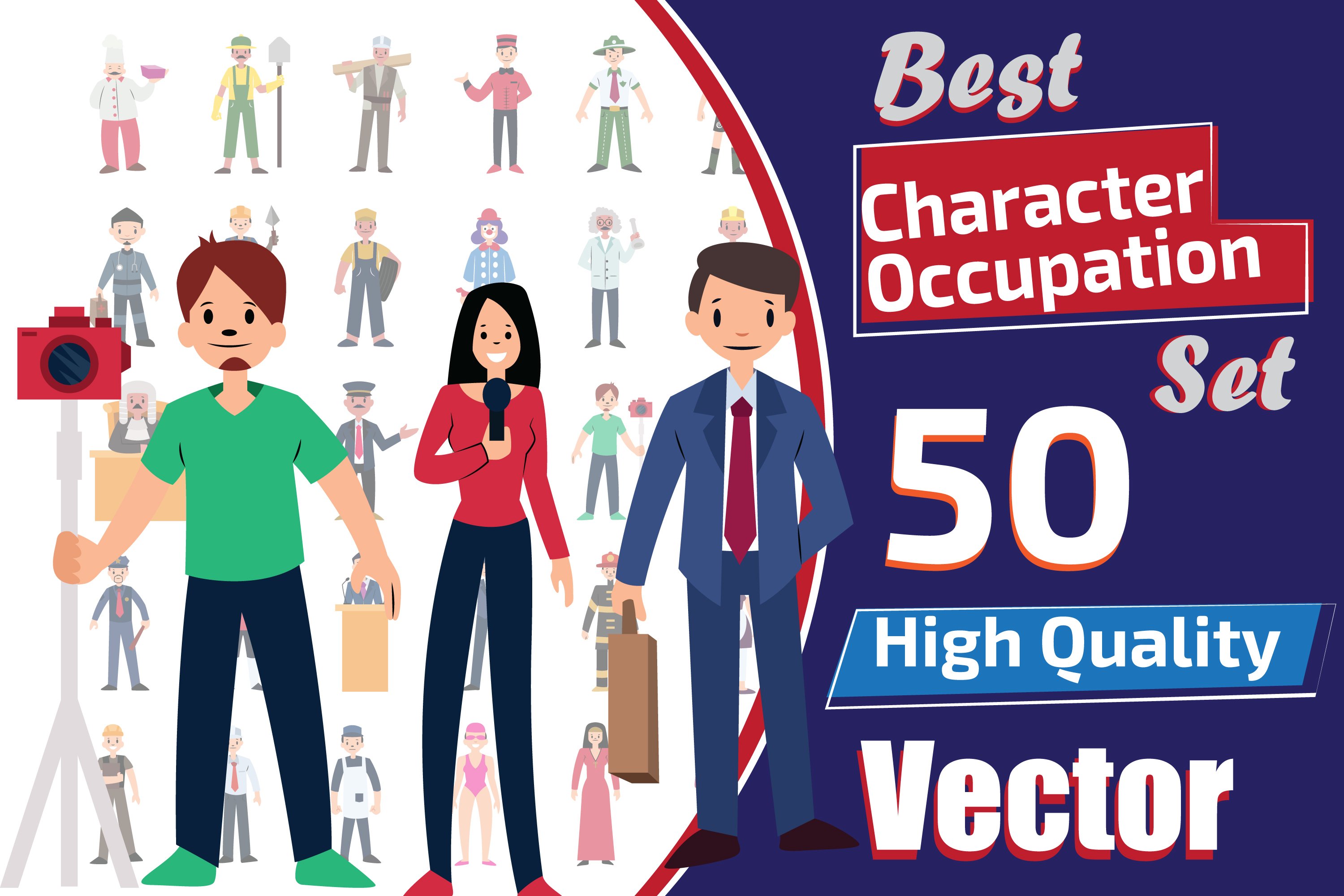 50X Character Occupations Set Illustrations.