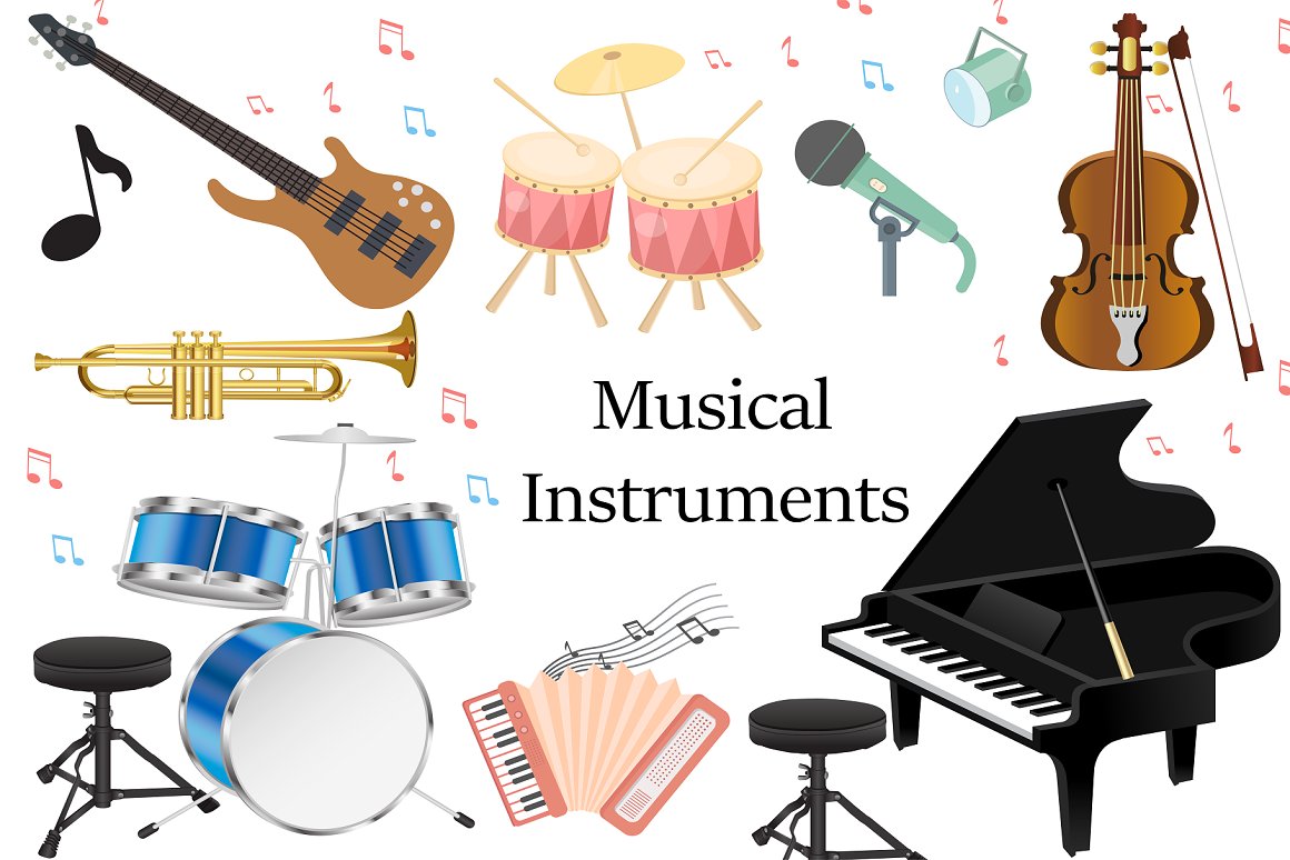 Bundle of beautiful images of musical instruments.