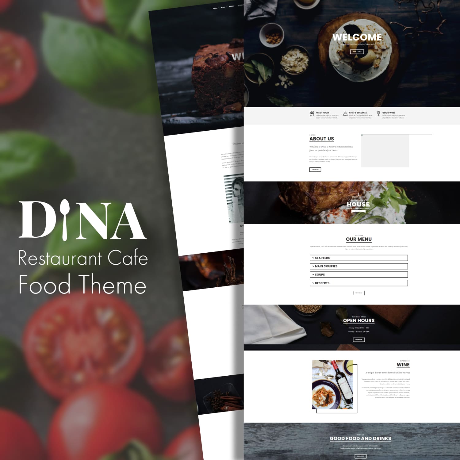 A collection of beautiful pages of the restaurant theme WordPress template.