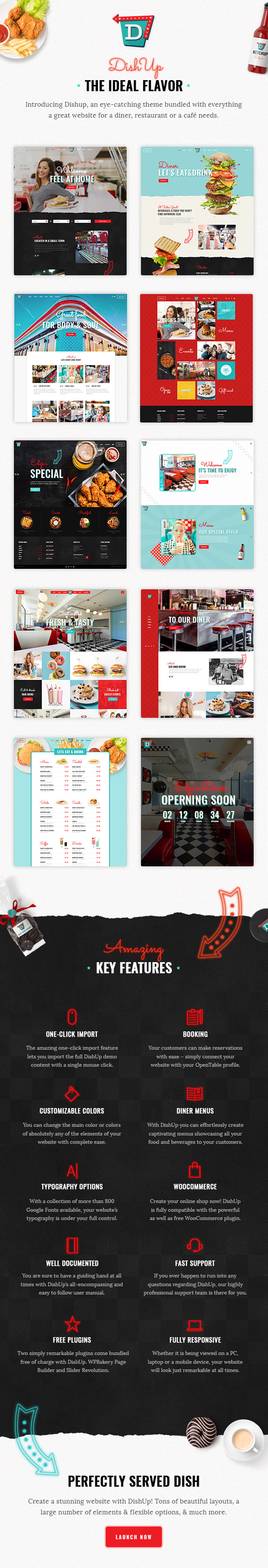 A selection of beautiful images of WordPress pages on a restaurant theme.